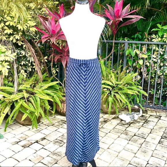 Loft Casual Heathered Navy Stripe Maxi Skirt - Picture 2 of 7